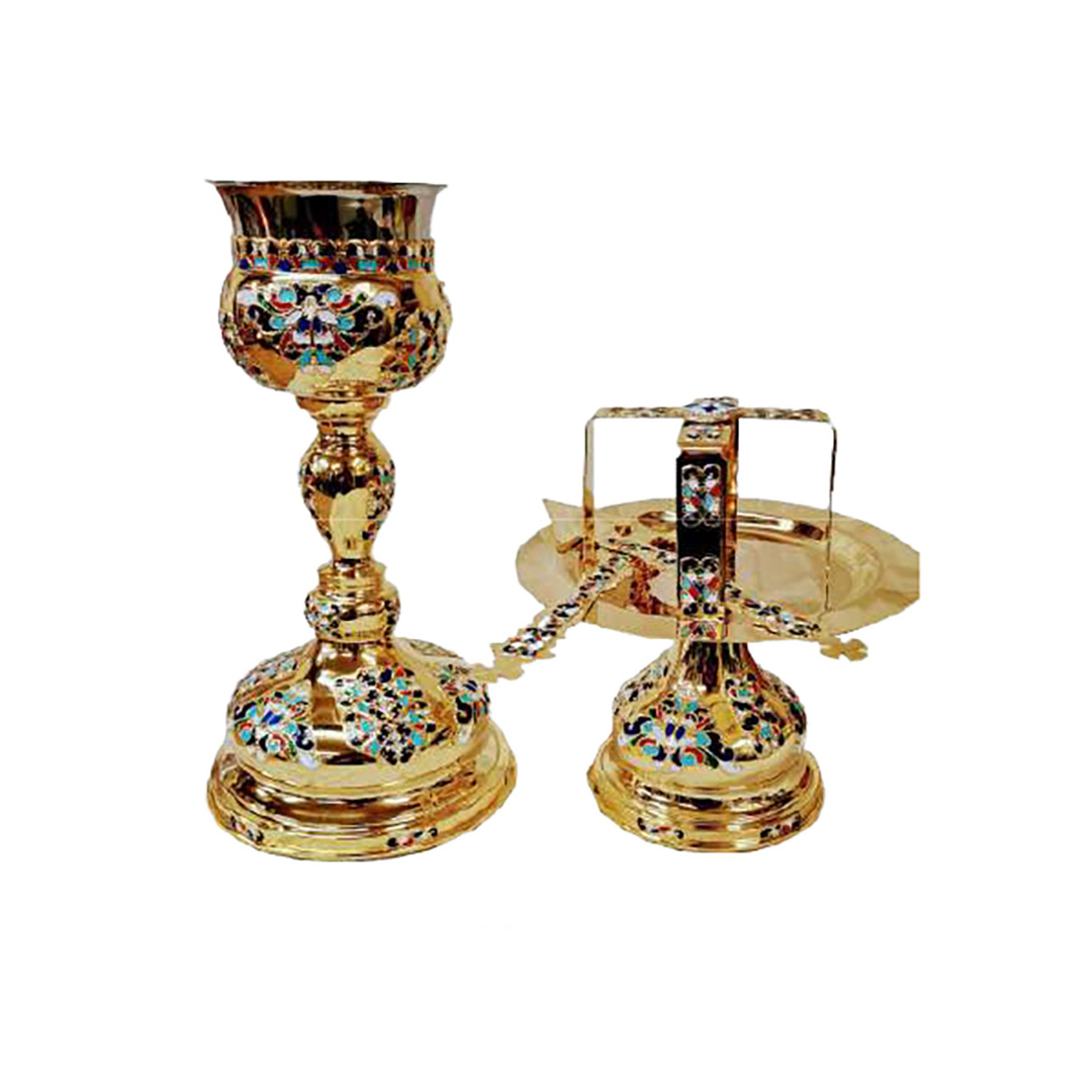 Anointing Holy Oil Bottle With Orthodox Cross Motive Enamel Gold