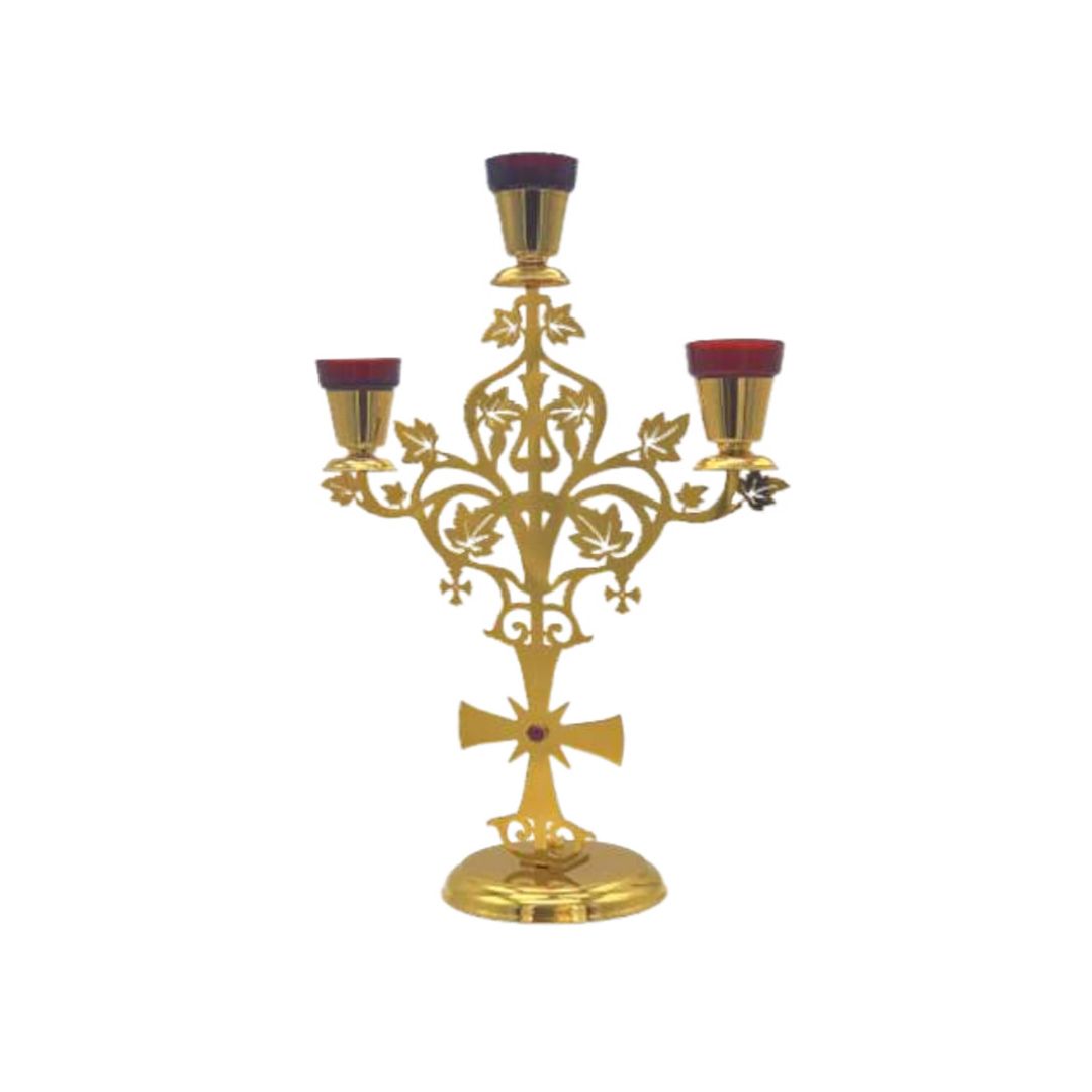 Three Light Vigil Lamp Gold Paint